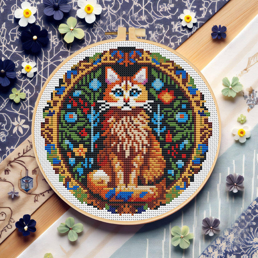 Cotton Embroidery Thread Skeins - DIY Haft Krzyżykowy Kot Zwierzę 11CT