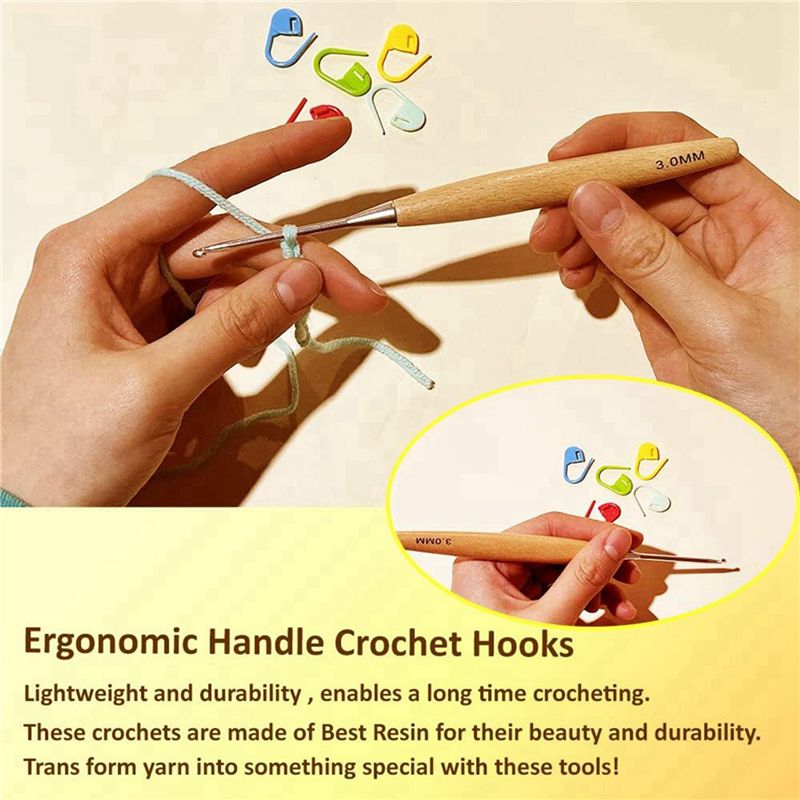 ABJI – zestaw 40 drewnianych h – Wooden Crochet Hooks Ergonomic Handle recenzja i cena